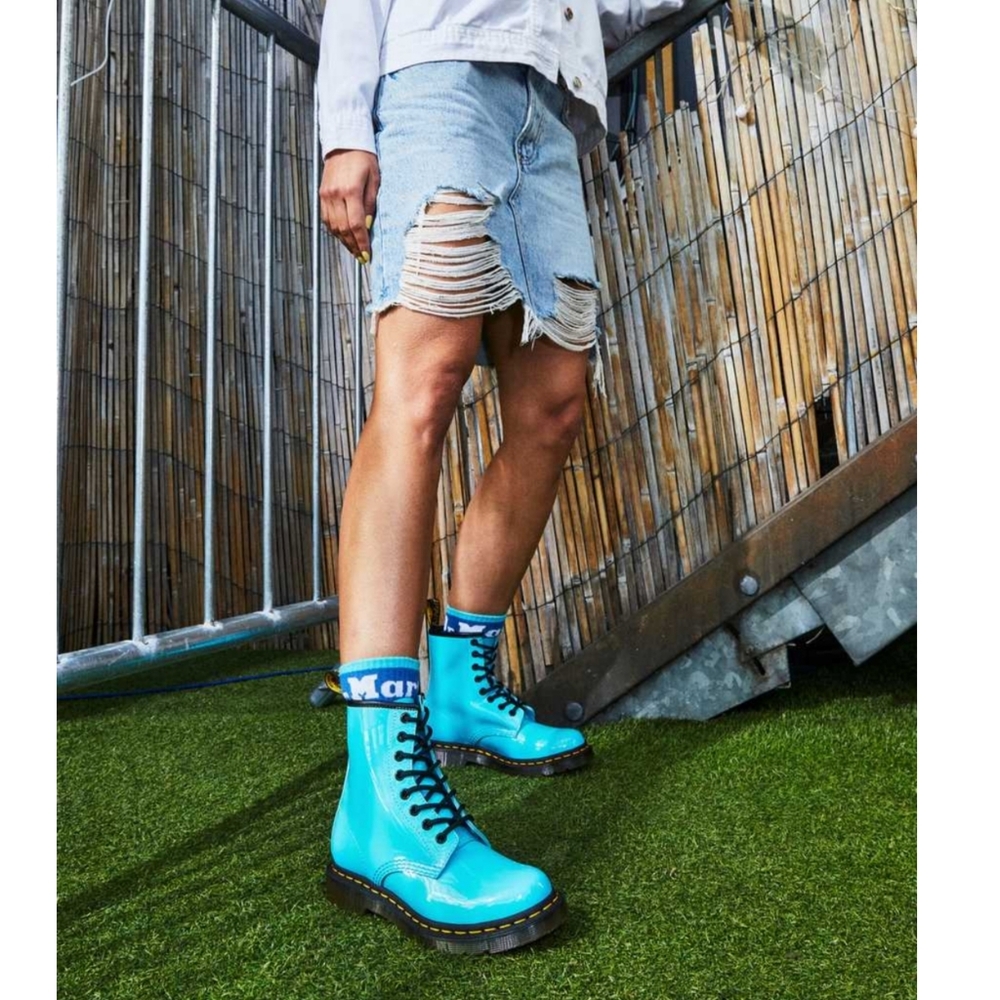 Dr. Martens × 1460 PATENT LEATHER BOOTS | Turquoise blue, NWOT